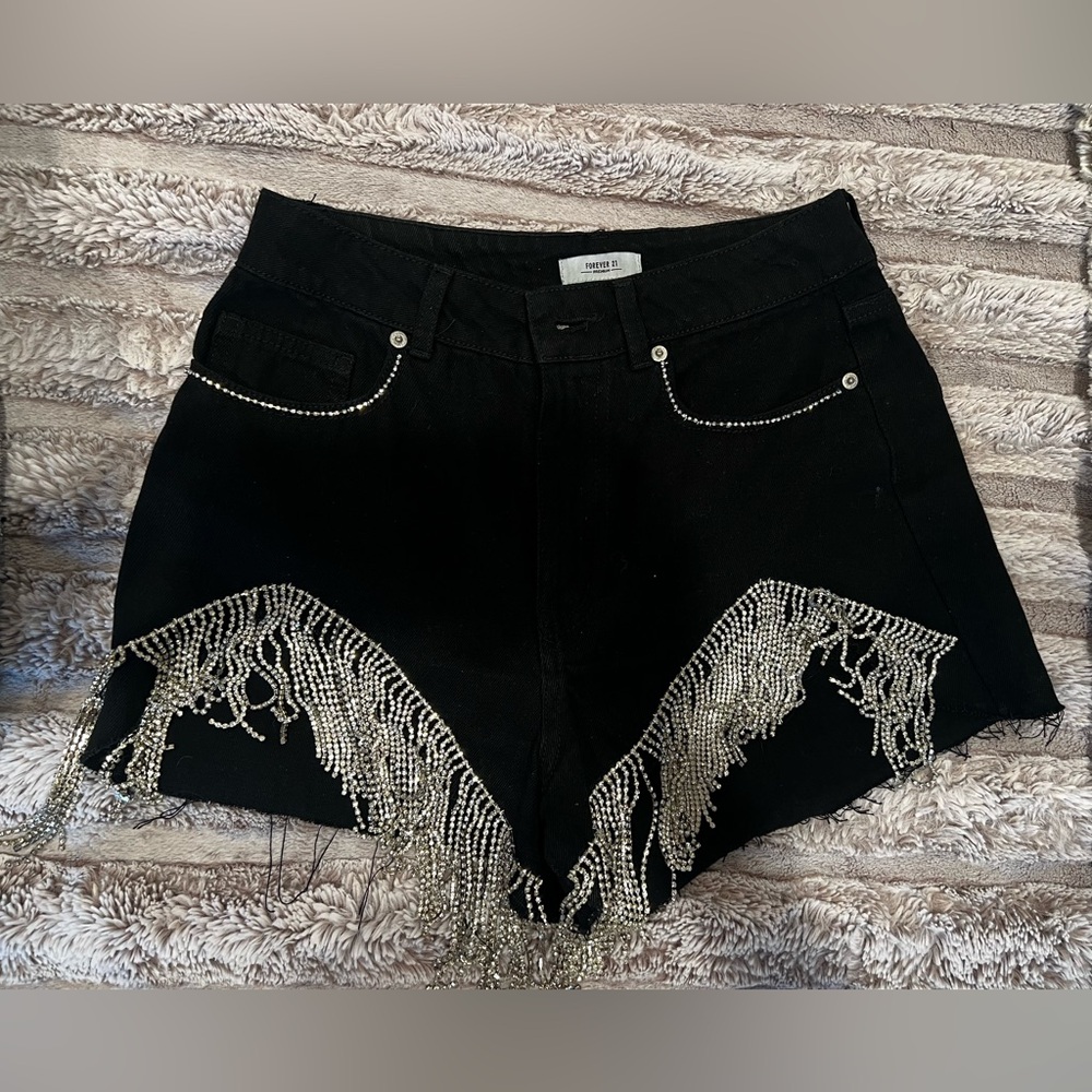 Sequin fringe black shorts